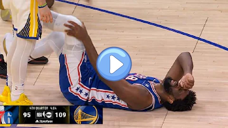 Video thumb: Joel Embiid yells in serious pain after a scary knee injury vs. Warriors 😬