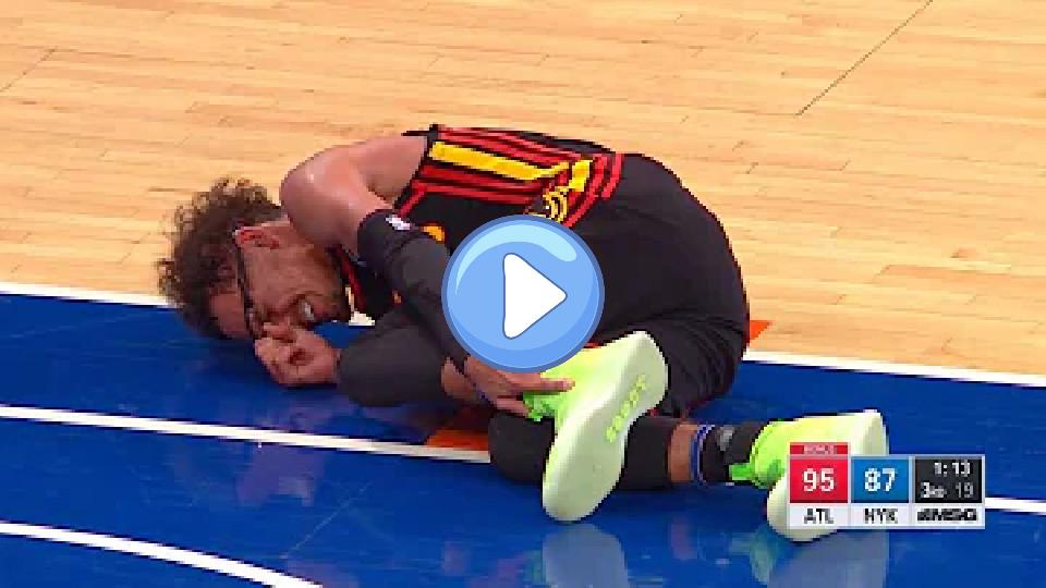 Video thumb: Trae Young suffers an apparent lower leg injury | Hawks vs. Knicks