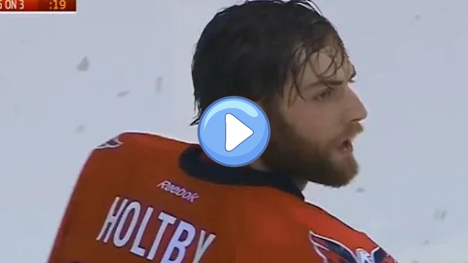 Video thumb: Holtby Loses His Mask, Then Almost Gets Hit by Faulk's Slap Shot (10/17/15)