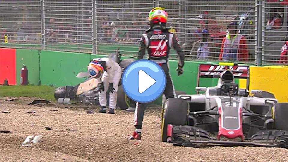 Video thumb: Alonso and Gutierrez Crash | Australian Grand Prix 2016