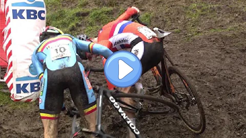 Play video: Mathieu Van der Poel and Wout Van Aert had a notable incident at the 2016 UCI Cyclo-cross World Championships. The competition was intense as both riders were strong contenders for the title. During the race, Van der Poel faced mechanical issues which affected his performance, while Van Aert capitalized on the situation to secure the victory. The rivalry between the two has been a significant storyline in cyclo-cross, with this event highlighting the competitive nature of their encounters. Video thumb: Mathieu Van der Poel and Wout Van Aert had a notable incident at the 2016 UCI Cyclo-cross World Championships. The competition was intense as both riders were strong contenders for the title. During the race, Van der Poel faced mechanical issues which affected his performance, while Van Aert capitalized on the situation to secure the victory. The rivalry between the two has been a significant storyline in cyclo-cross, with this event highlighting the competitive nature of their encounters.