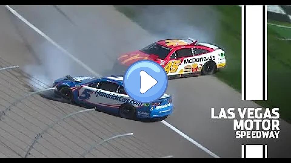 Video thumb: Kyle Larson and Bubba Wallace make contact, causing a wreck in Las Vegas.