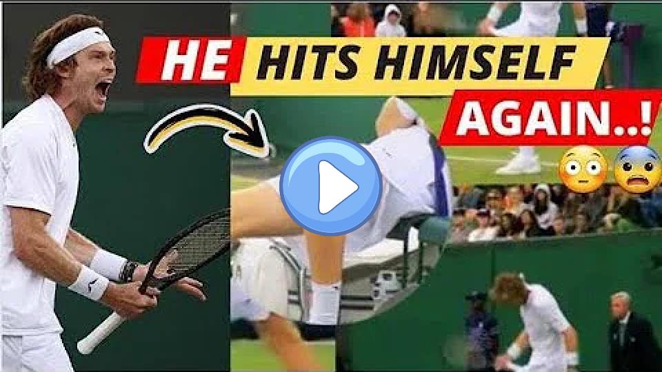 Video thumb: Watch the 'extraordinary' moment when Wimbledon hothead Andrey Rublev makes himself bleed by hitting his leg.