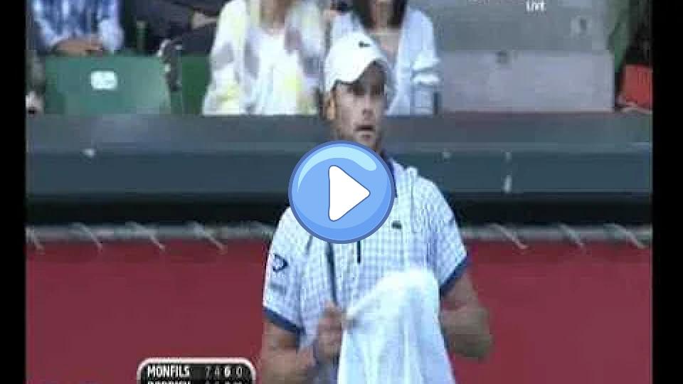 Play video: Andy Roddick challenges the call on his serve. Video thumb: Andy Roddick challenges the call on his serve.