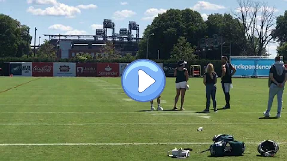 Video thumb: USWNT star Julie Ertz punts at Eagles' practice.