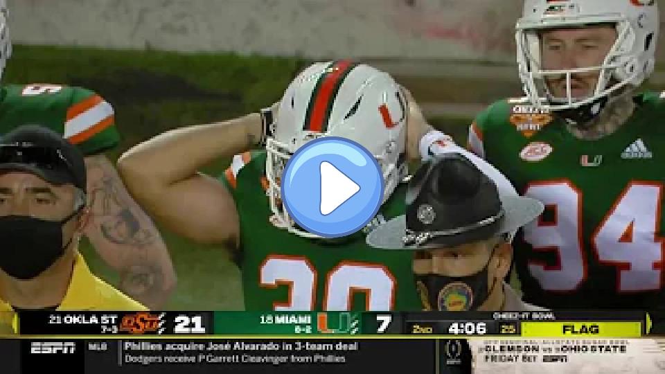 Video thumb: Miami QB D'Eriq King Suffers Serious Knee Injury vs Oklahoma State | 2020 College Football