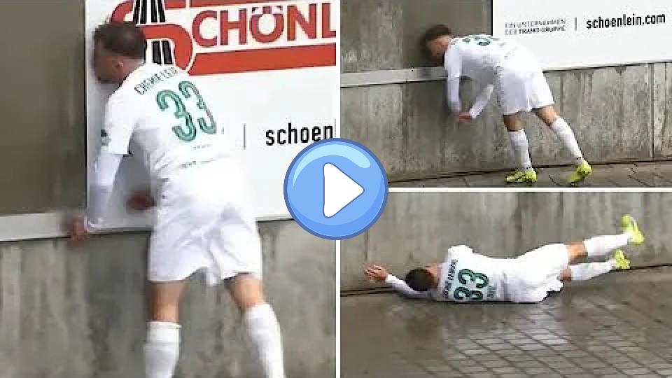 Video thumb: Chemie Leipzig player knocked out cold after colliding face-first with wall 😨