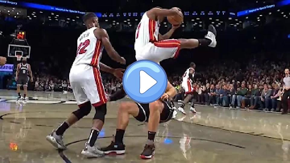 Video thumb: Kyle Lowry nearly broke his back after a terrible fall during the Heat vs. Nets game. 😮