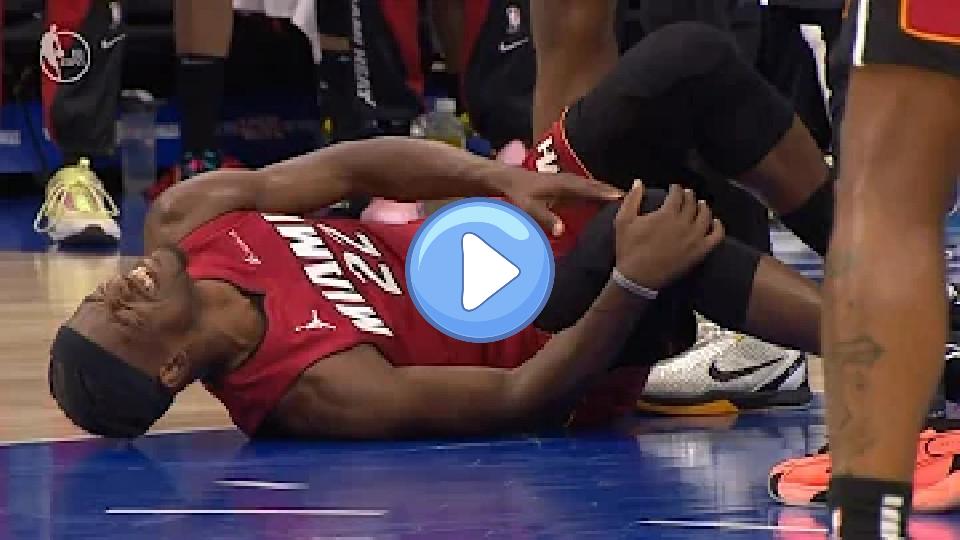 Video thumb: Jimmy Butler in serious pain after knee injury in play-in game against 76ers.