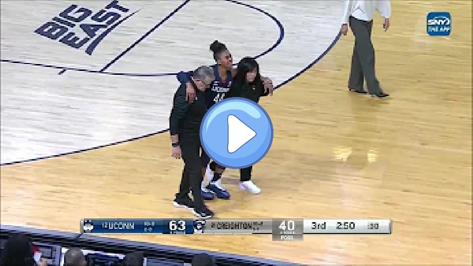 Video thumb: 🤕 Aubrey Griffin Injures Knee, Helped Off Court by Coach Geno Auriemma in #12 UConn Huskies Win