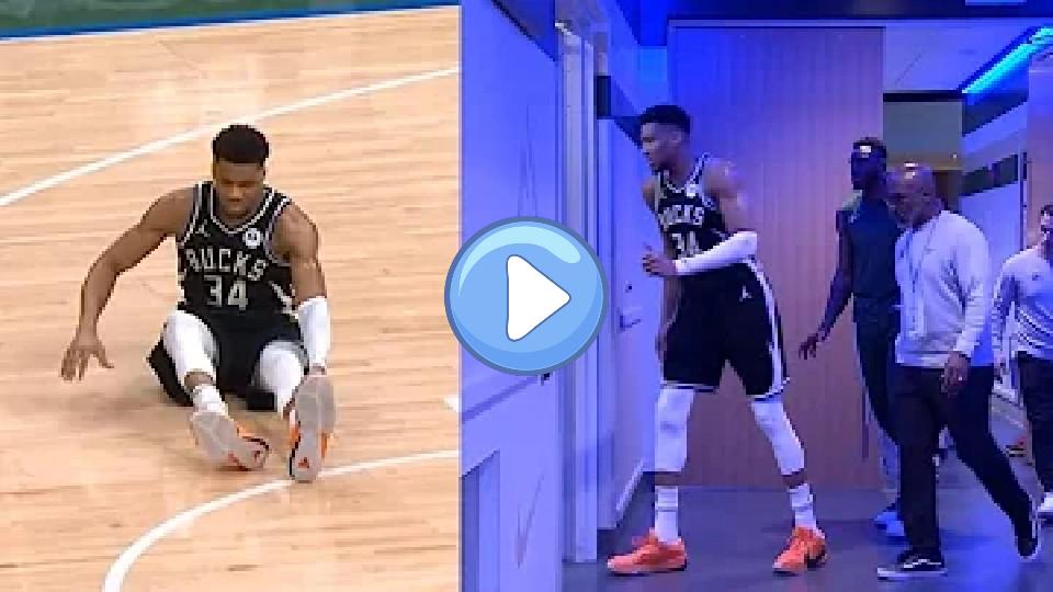 Video thumb: Giannis drops to the floor and limps to the locker room after a non-contact leg injury vs. the Celtics 😳