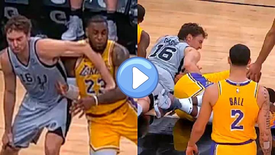 Video thumb: Pau Gasol takes down LeBron James in the final seconds of the game | Lakers vs. Spurs