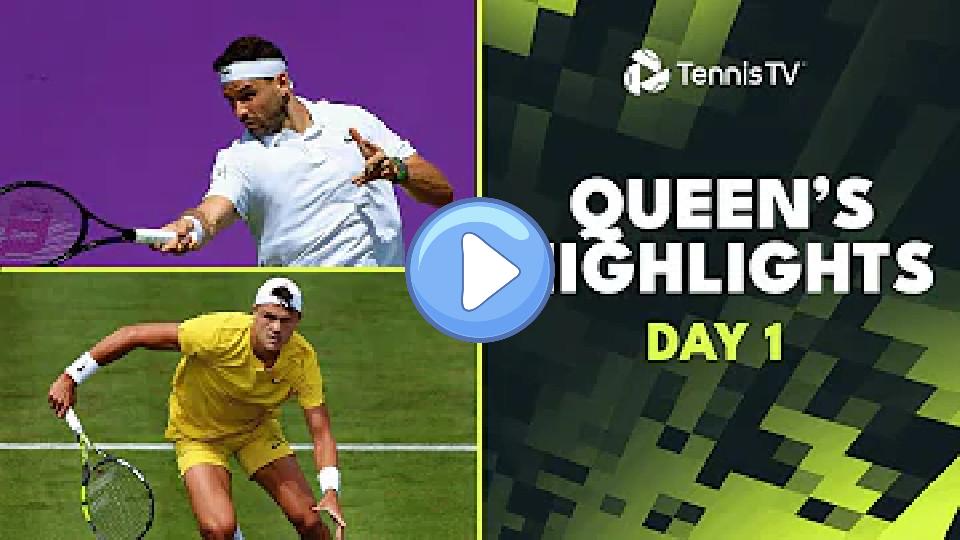 Video thumb: Dimitrov Faces Mannarino; Rune Against Thompson, Tiafoe & Norrie In Action | Queen's Highlights 2024