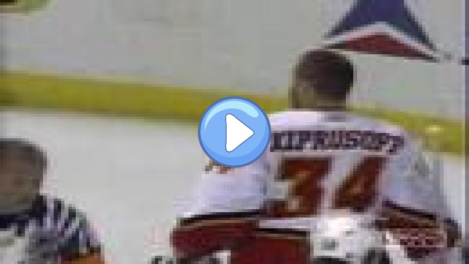 Video thumb: Kiprusoff takes a slapshot off the mask.