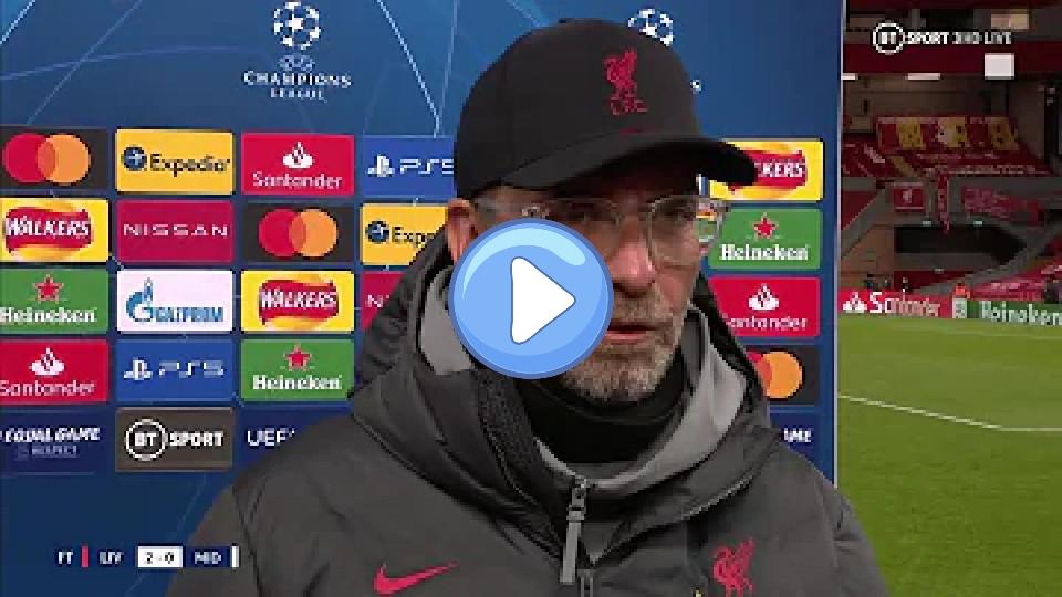 Video thumb: Jürgen Klopp reacts to Fabinho's injury after Liverpool's 2-0 win over Midtjylland.