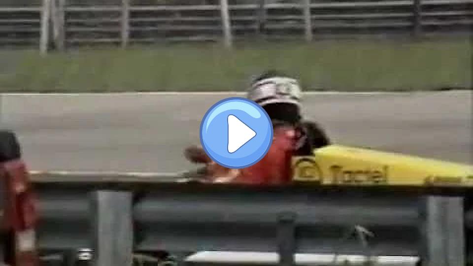 Video thumb: Ayrton Senna crashes into Nigel Mansell again, making him really angry. :-D