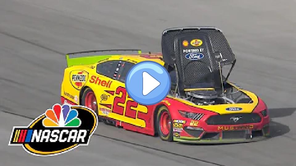 Video thumb: Joey Logano's hood flies up in a crash during the Cup Series race at Talladega | Motorsports on NBC
