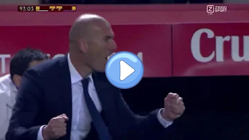 Video thumb: Karim Benzema's injury-time goal against Sevilla makes Zidane very happy.