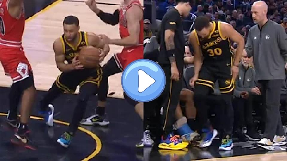 Video thumb: Stephen Curry yells in pain after an ankle injury against the Bulls and limps to the locker room. 😳