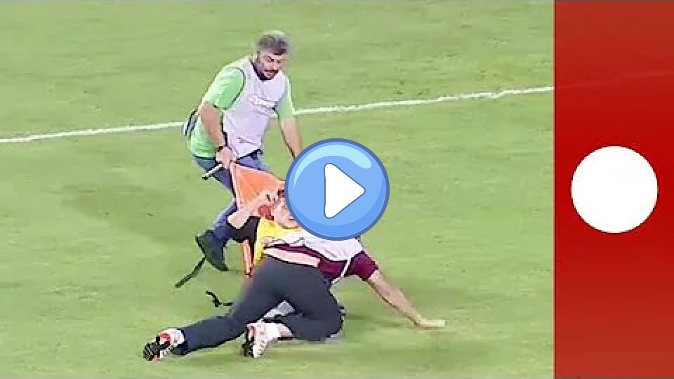 Video thumb: Injured footballer dropped multiple times by medics in Greece