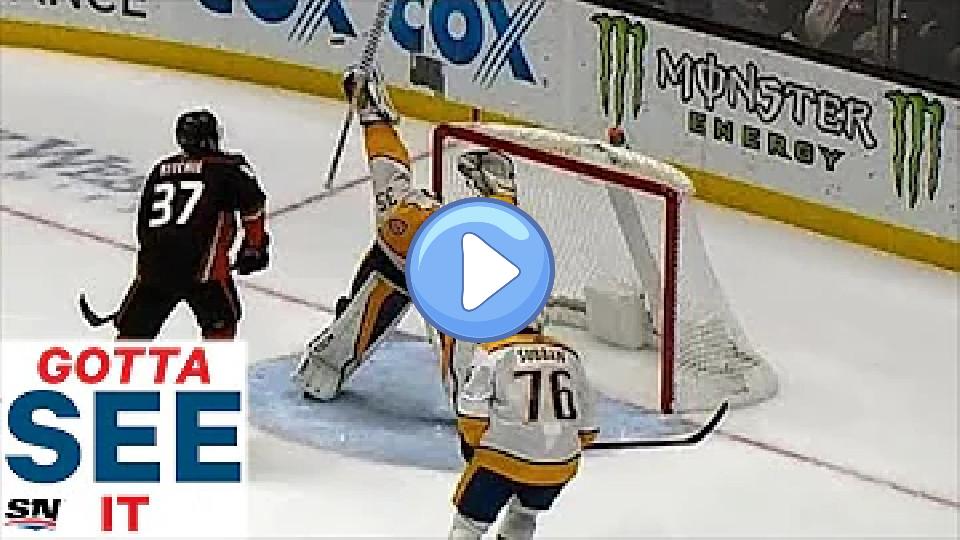 Video thumb: GOTTA SEE IT: Rinne Makes Ridiculous One-of-a-Kind Save, Keeps Predators Tied