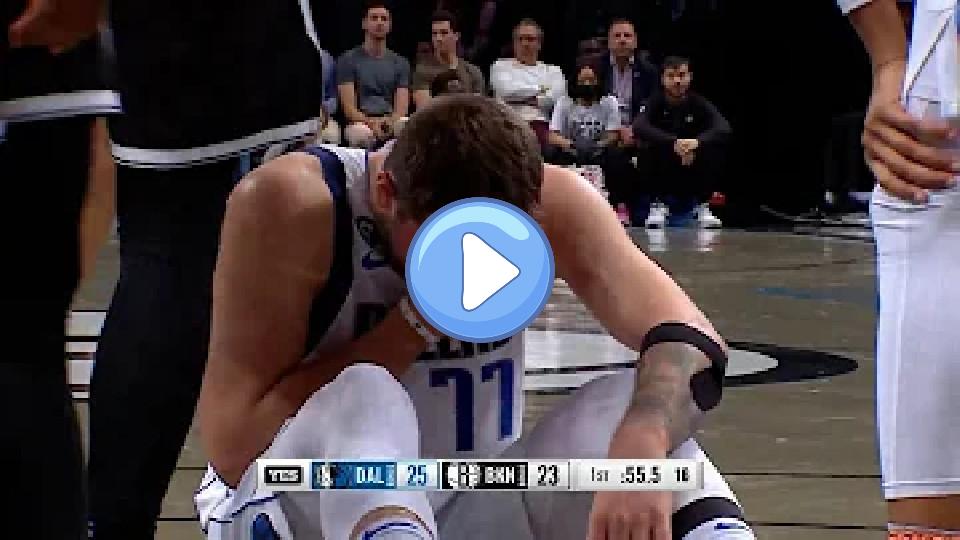 Play video: Luka Doncic injured from a strong punch to the nose. Video thumb: Luka Doncic injured from a strong punch to the nose.