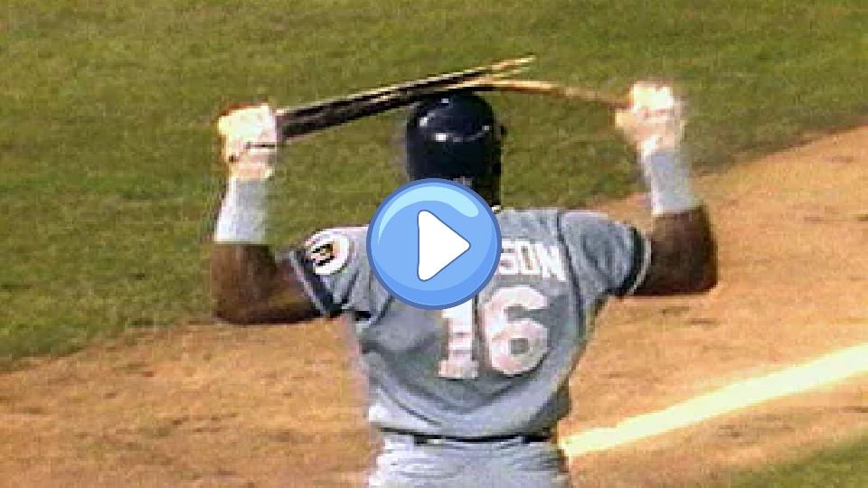 Video thumb: Bo Jackson breaks bat over his helmet!