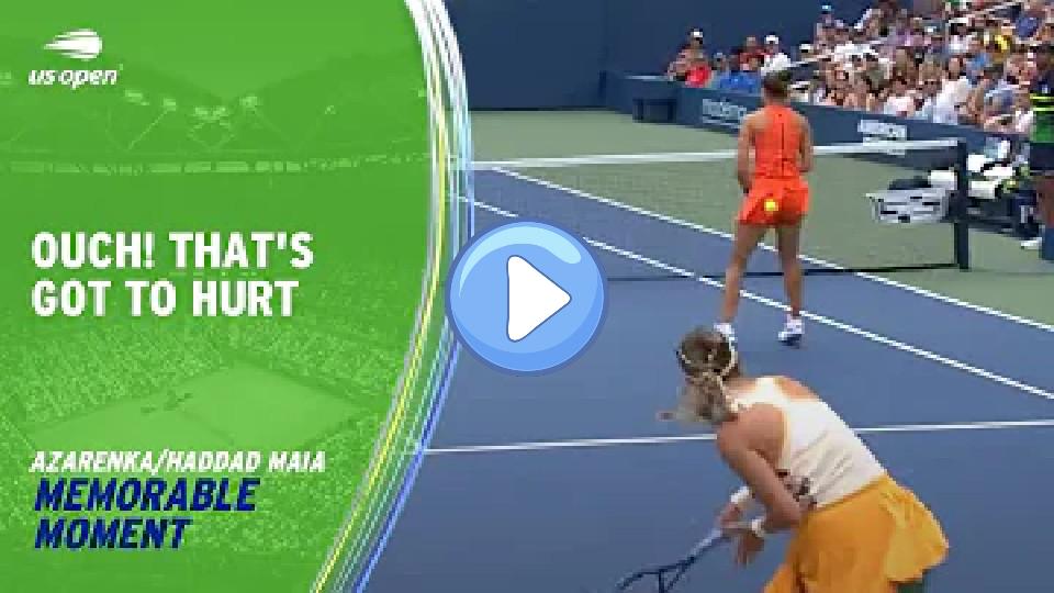 Video thumb: Azarenka Accidentally Smashes Ball at Doubles Partner! | 2023 US Open