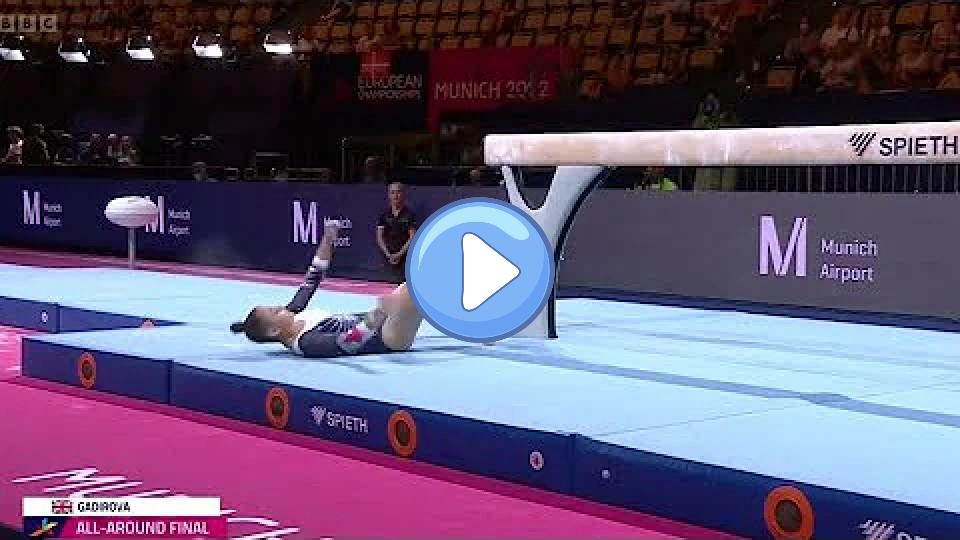Video thumb: Jessica Gadirova's Scary Fall on Balance Beam - BBC Coverage of the 2022 WAG European Championships
