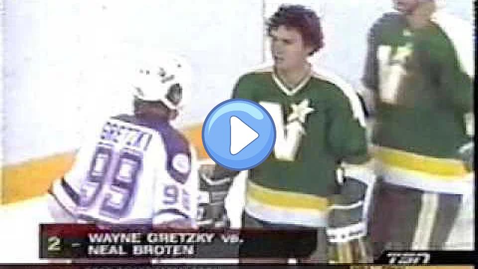 Play video: Gretzky fights Neal Broten - his only NHL fight without gloves caught on tape. Video thumb: Gretzky fights Neal Broten - his only NHL fight without gloves caught on tape.
