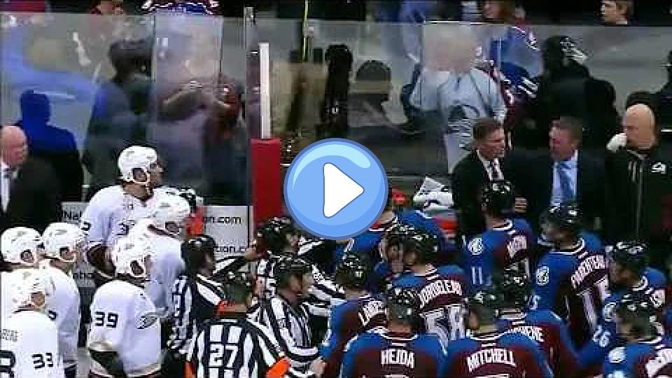 Video thumb: Avalanche coach Patrick Roy gets into a verbal altercation with Ducks coach Bruce Boudreau. October 2, 2013.