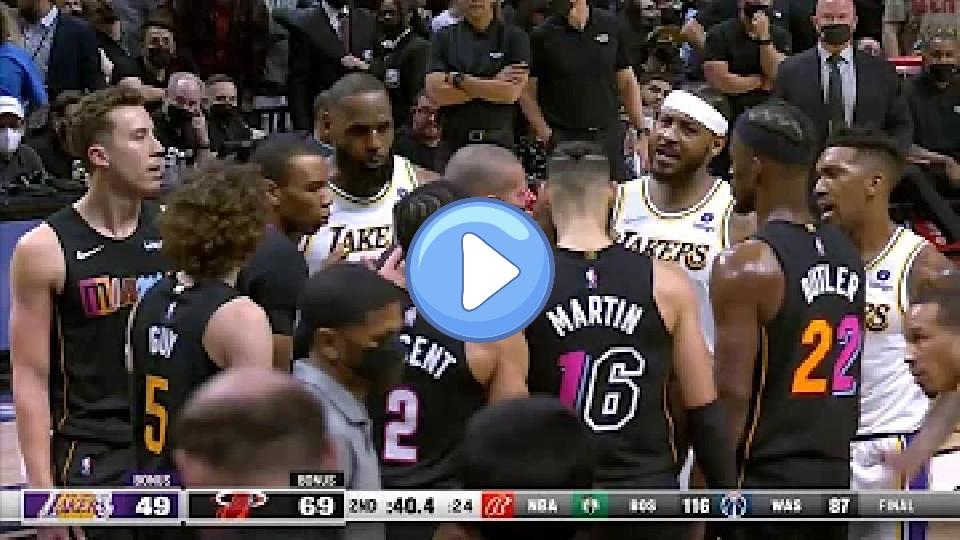 Video thumb: Carmelo Anthony and Gabe Vincent got into a heated argument. 👀