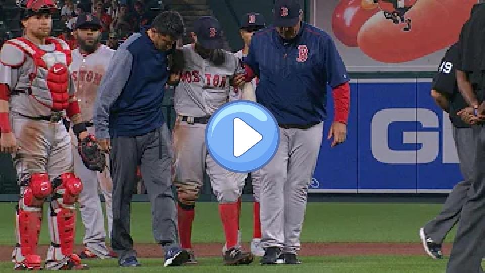 Video thumb: BOS@BAL: Pedroia exits the game after a collision at second base