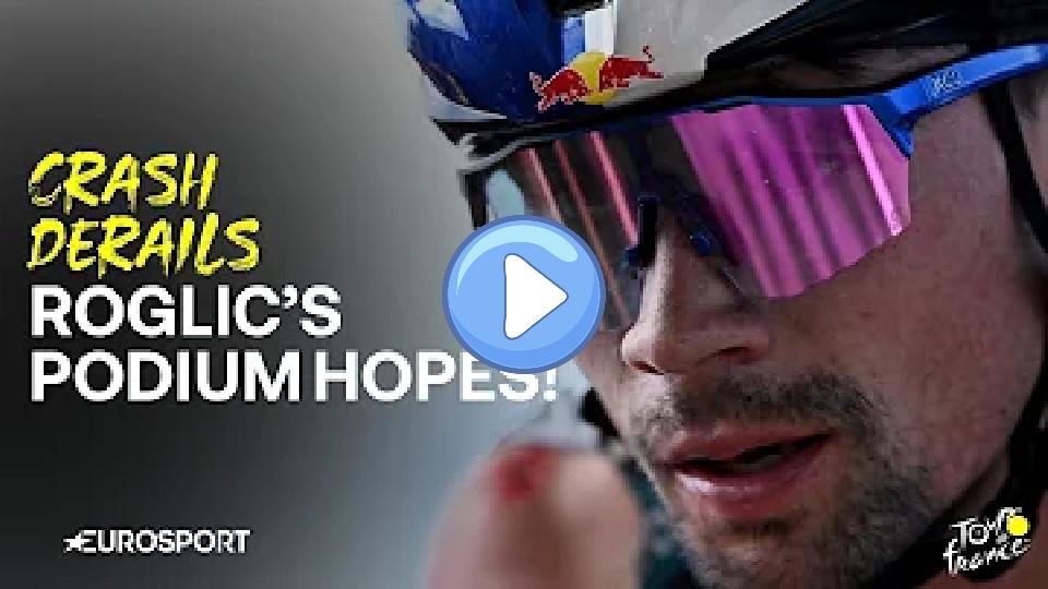 Video thumb: Tour de France 2024: Primoz Roglic suffers another crash in the final kilometers of Stage 12