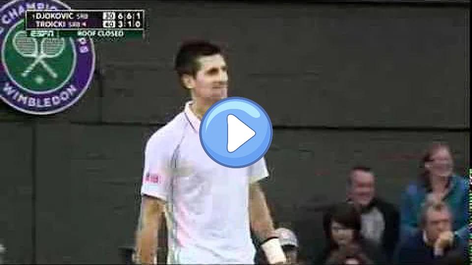 Video thumb: A fan gives Viktor Troicki advice on his serve against Novak Djokovic.