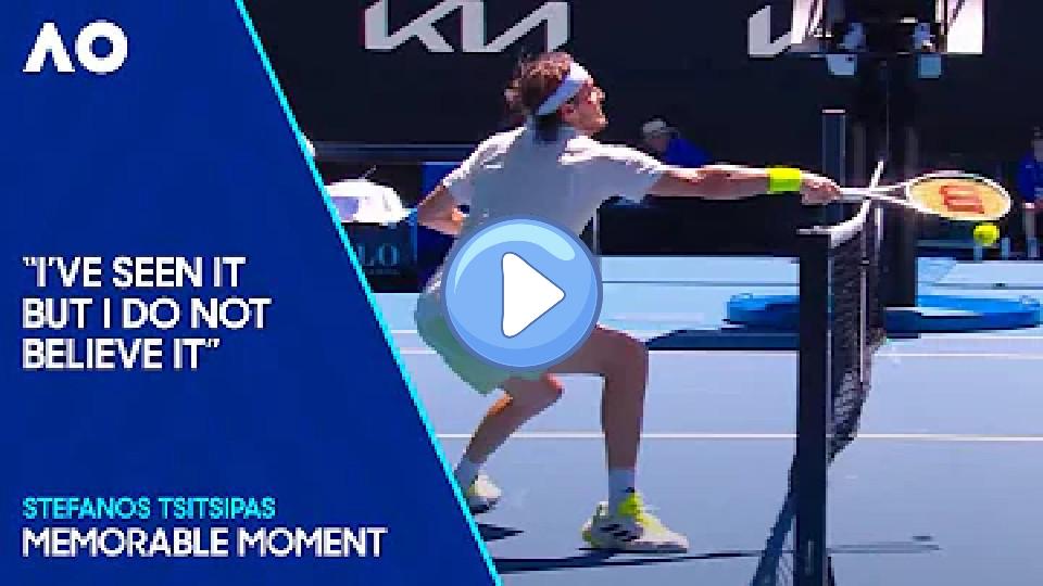 Video thumb: Stefanos Tsitsipas' Bizarre Shot Over the Net Hits Umpire's Chair! | Australian Open 2024