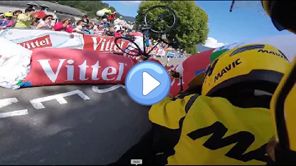 Video thumb: Tour de France 2016: Adam Yates crashes into a collapsed inflatable arch