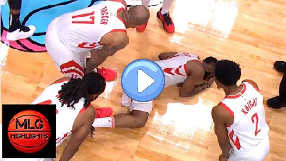 Video thumb: James Harden sprained his leg during the Rockets vs. Heat game.