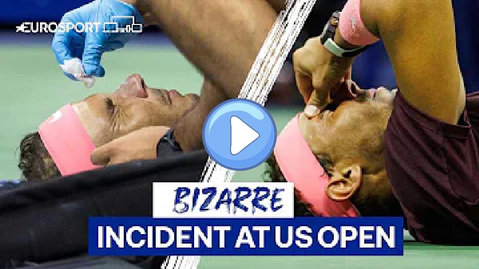 Video thumb: Rafael Nadal Receives Treatment After Hitting Himself in the Face | 2022 US Open | Eurosport Tennis