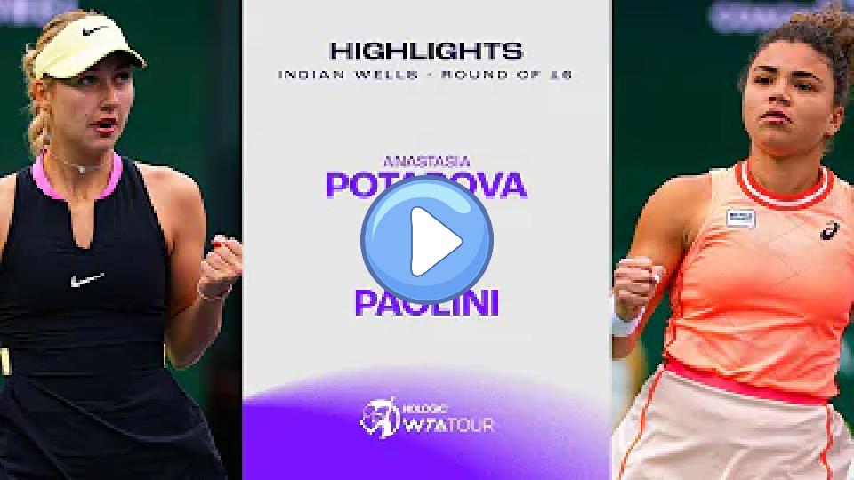 Video thumb: Anastasia Potapova vs. Jasmine Paolini | 2024 Indian Wells Round of 16 | WTA Match Highlights