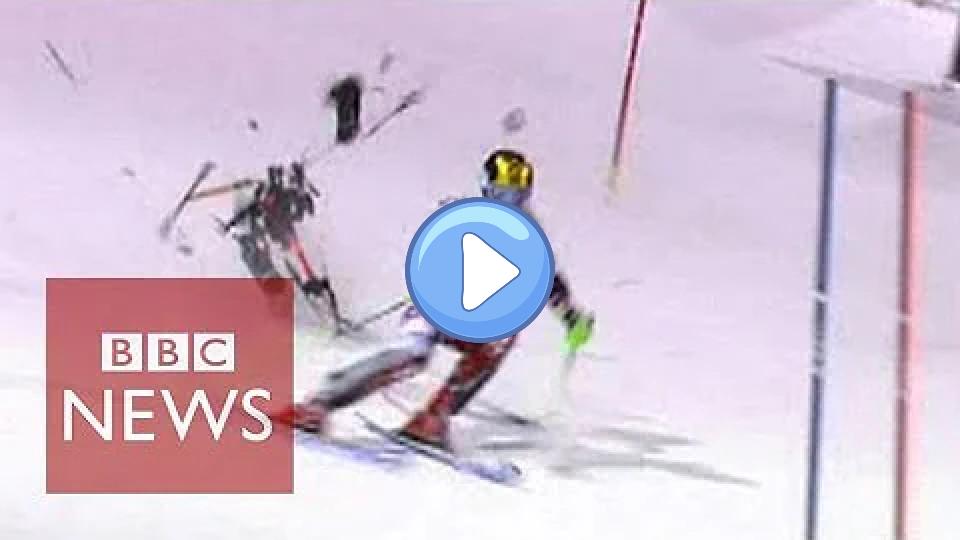 Video thumb: Drone narrowly misses skier Marcel Hirscher during slalom race - BBC News