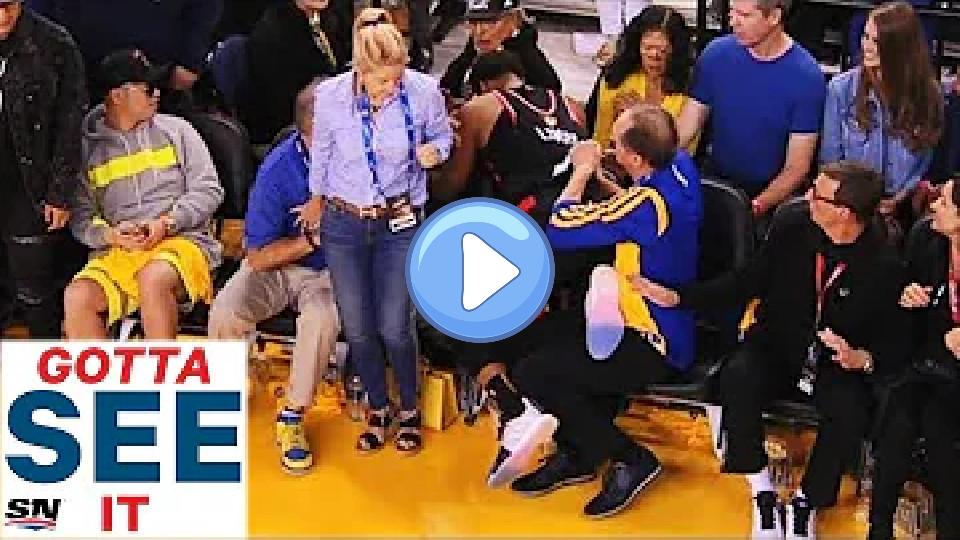 Play video: GOTTA SEE IT: Fan Ejected for Shoving Kyle Lowry in Game 3 of NBA Finals Video thumb: GOTTA SEE IT: Fan Ejected for Shoving Kyle Lowry in Game 3 of NBA Finals