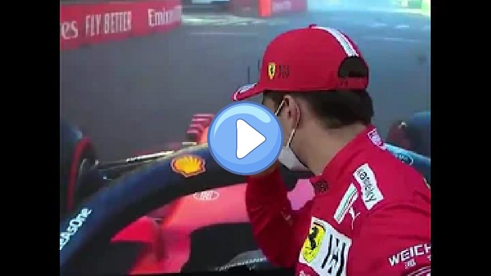 Play video: Charles Leclerc reacts to Carlos Sainz's qualifying crash... Video thumb: Charles Leclerc reacts to Carlos Sainz's qualifying crash...
