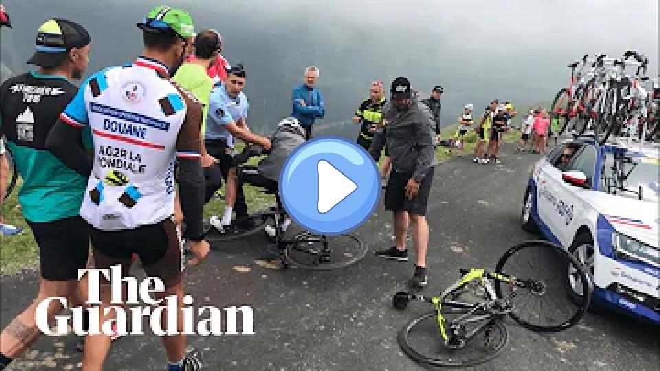 Play video: Chris Froome swore at a policeman who pulled him off his bike after Tour de France Stage 17. Video thumb: Chris Froome swore at a policeman who pulled him off his bike after Tour de France Stage 17.