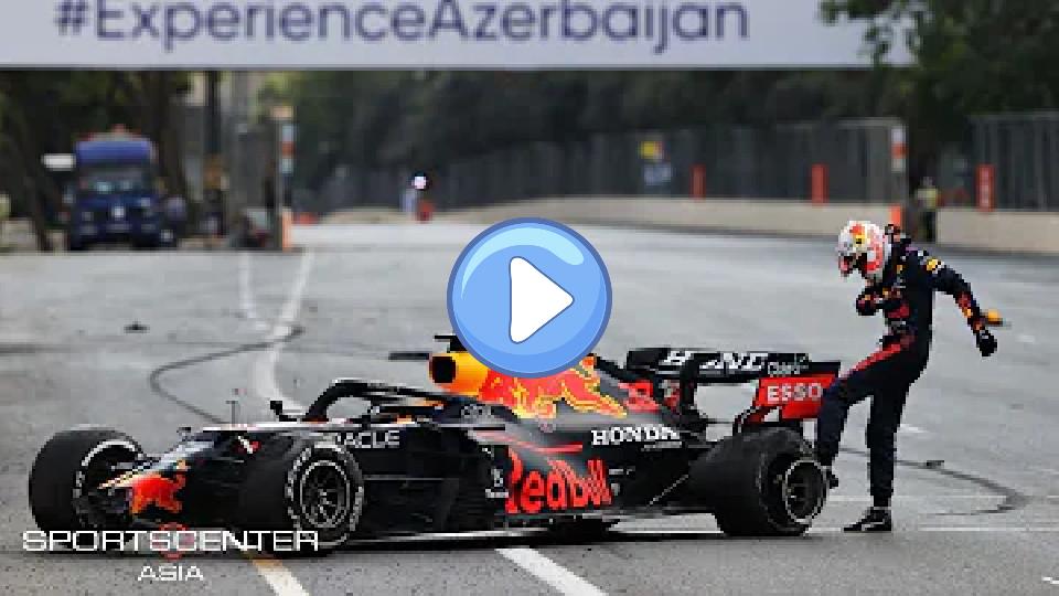 Video thumb: Max Verstappen crashes out of the lead in Baku due to a tire blowout | SportsCenter Asia