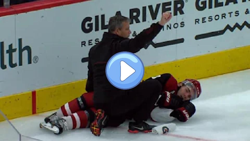 Play video: Clayton Keller Stretchered Off Ice After Awkward Collision With The Boards Video thumb: Clayton Keller Stretchered Off Ice After Awkward Collision With The Boards