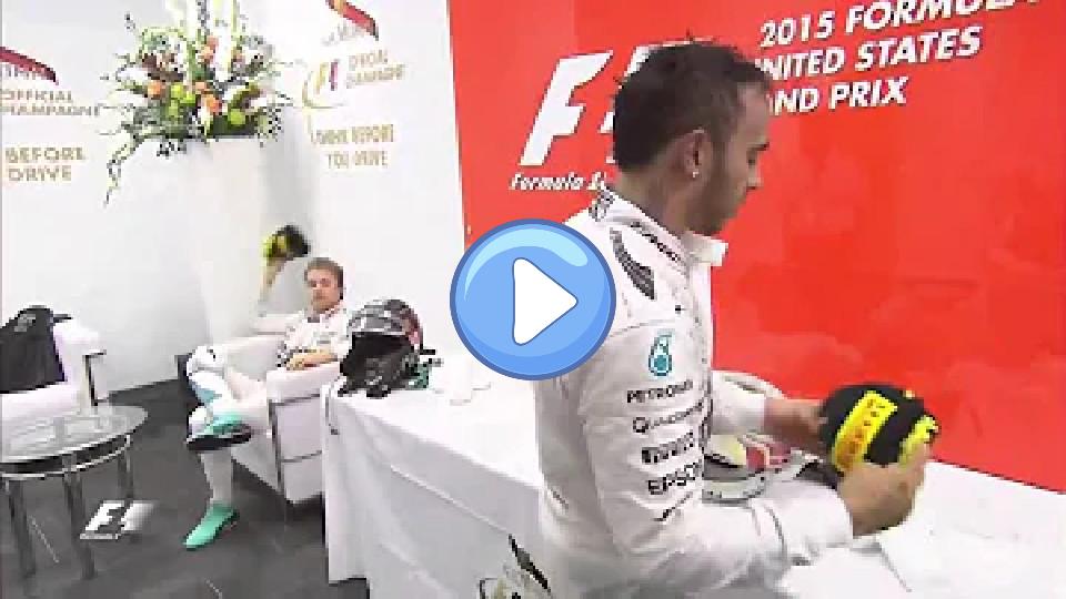Video thumb: Nico Rosberg throwing the P2 cap back at Lewis Hamilton - USGP 2015