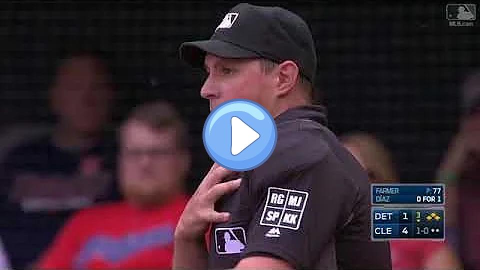 Video thumb: Tigers Intentionally Hit Umpire Quinn Wolcott with a Pitch