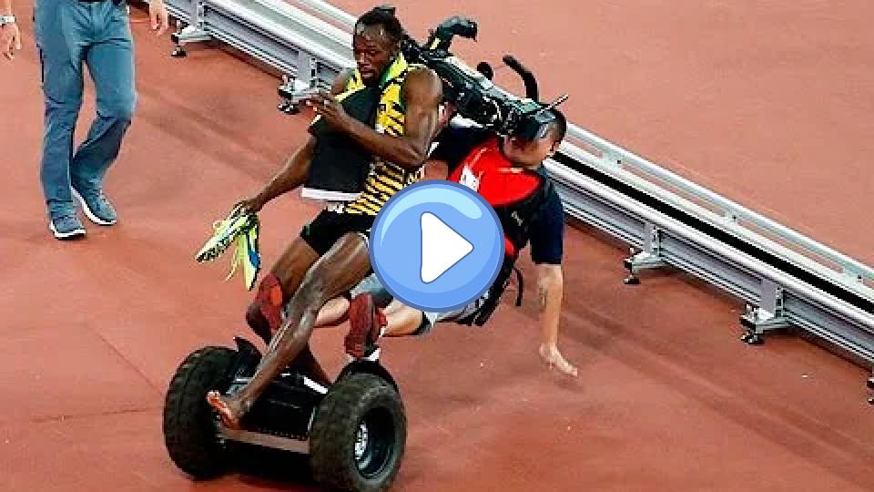 Video thumb: A Chinese cameraman falls on Usain Bolt - Usain Bolt accident with cameraman.