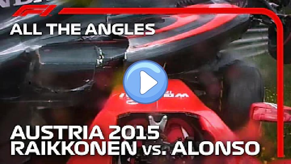 Video thumb: Alonso Crashes on Top of Raikkonen - All the Angles | 2015 Austrian Grand Prix